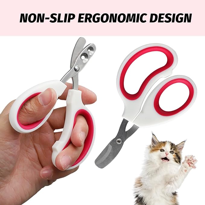 2 PCS Bearded Dragon Nail Clippers, Cat Nail Trimmer, Stainless Steel Cat Claw Clippers, with (White + Pink) Files * 2, Suitable for Reptiles, Novice Pet Families (Orange + Rose Red)-Mewly Pet