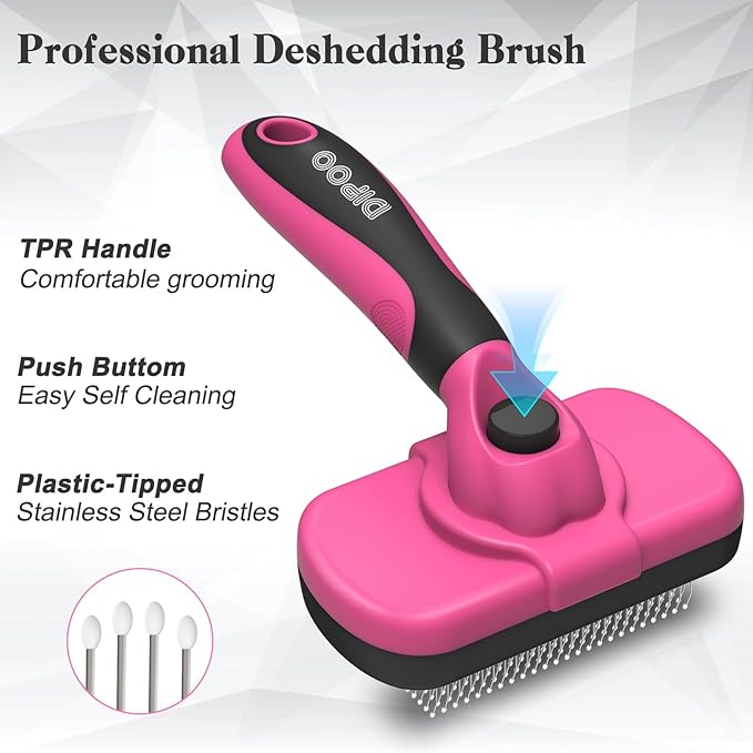 Self-Cleaning Pet Grooming Brush - Skin-Friendly Deshedding Tool for Dogs & Cats in Pink, Removes Loose Hair and Tangles-Mewly Pet
