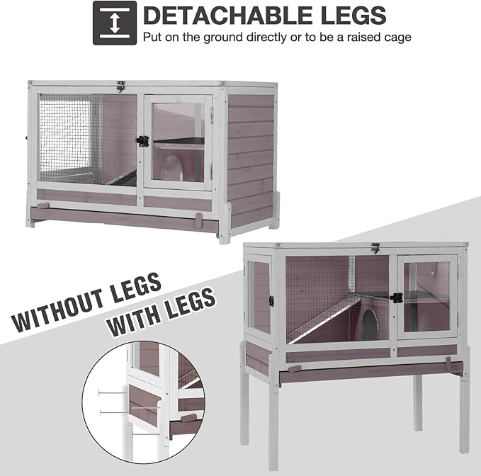 Guinea Pig Cage Indoor with Wheels Rabbit Hutch with Removable Proof Tray and Cool Zinc Plate Chew-Resistant Metal Frame Hamster Cage with Elevated Legs 36.6" L（Grey）-Mewly Pet