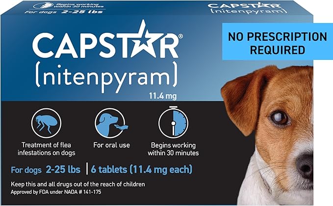 Capstar(nitenpyram) for Dogs Fast-Acting Oral Flea Treatment for Dogs 2-25 lbs, Vet-Recommended Medication Tablets Start Killing in 30 Minutes, 6 Doses-Mewly Pet