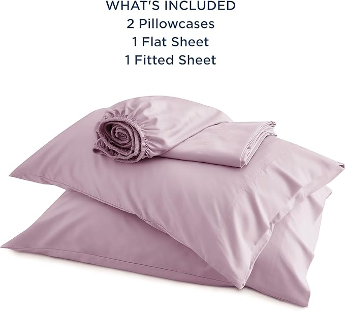 Bedsure Queen Sheet Set, Rayon Derived from Bamboo, Cooling Sheets, Breathable & Soft, Deep Pocket Up to 16 Inches, Hotel Luxury Silky Bedding for Hot Sleepers, Lavender