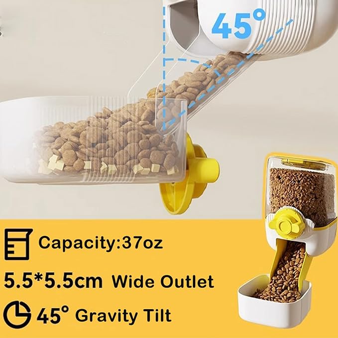 Pet Hanging Automatic Feeders Drinking Bowls，Gravity Rabbit Feeder and Water Set，Cage Cat Food Bowl Feeding Station for Puppy Kitten Chinchilla Hedgehog Guinea Pig Ferret (Yellow-Food)-Mewly Pet