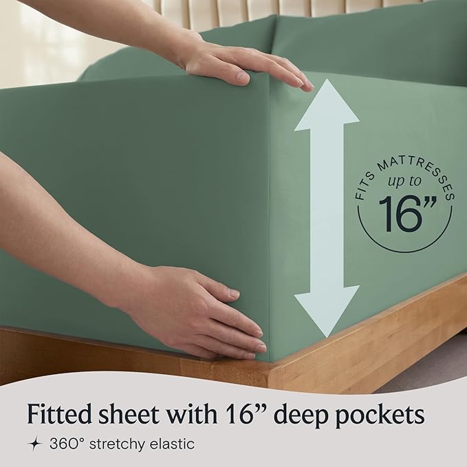 LuxClub 4 PC Full Sheet Set, Breathable Luxury Bed Sheets, Deep Pockets Wrinkle Free Cooling Bed Sheets Machine Washable Hotel Bedding Silky Soft - Tree Moss Green Full