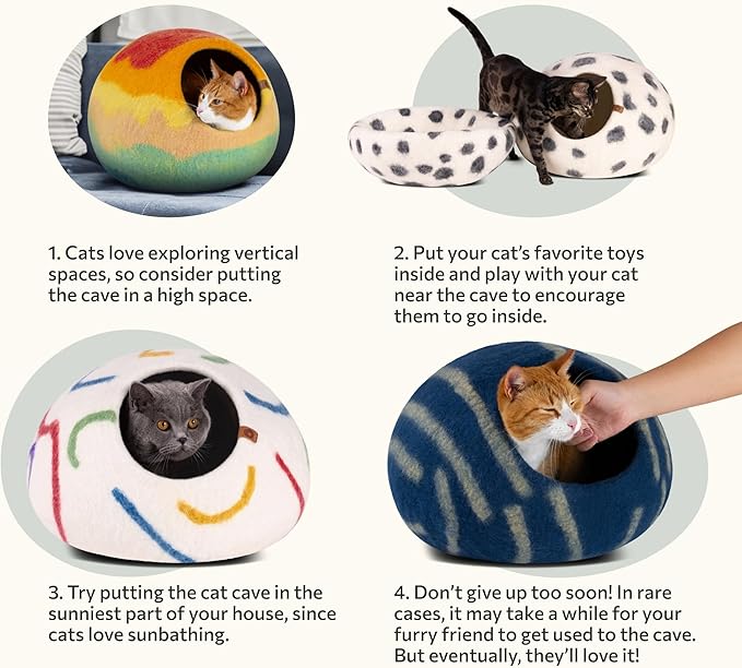 MEOWFIA Cat Cave – Premium Felt Cat Bed for Indoor Cats, Handmade 100% Merino Wool (Medium, Deep Azure)-Mewly Pet