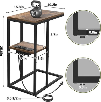 Yoobure LED C Shaped End Table with Charging Station, Small Side Tables for Living Room Bedroom, TV Tray Table with USB Ports and Outlets for Small Spaces, C Table for Couch Sofa, Bed Side Table