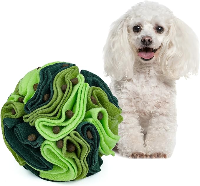Pet Snuffle Ball, Puzzle Sniffing Interactive Dog Ball for Blind Dogs Training Stress Relief Dog Enrichment Toys Treat Machine Washable (15cm, Gradient Green)-Mewly Pet