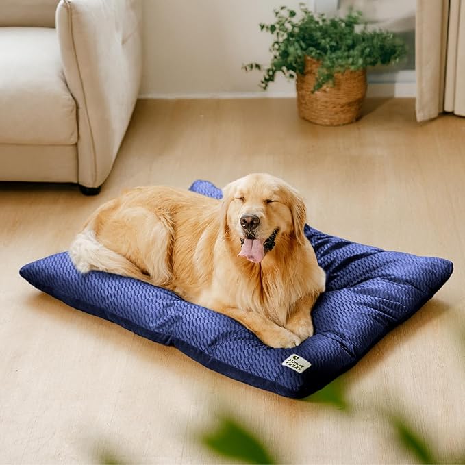 FUNNY FUZZY 42x28 Washable Dog Bed Crate Mat, 2 in1 Pet Pillow Sleeping Bed, Fluffy Deluxe Kennel Mattress for X-Large Dog and Cat,Charcoal Grey,XL,Midnight Blue-Mewly Pet