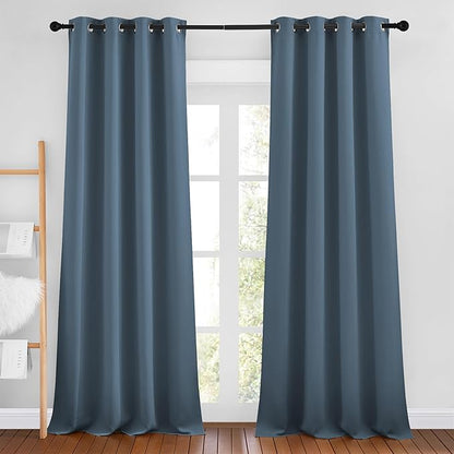 NICETOWN Smoky Blue Curtains 96 inches Long, Grommet Thermal Insulated Blackout Curtains Privacy Window Treatments for Boys Room/Living Room, W46 x L96, 2 Panels