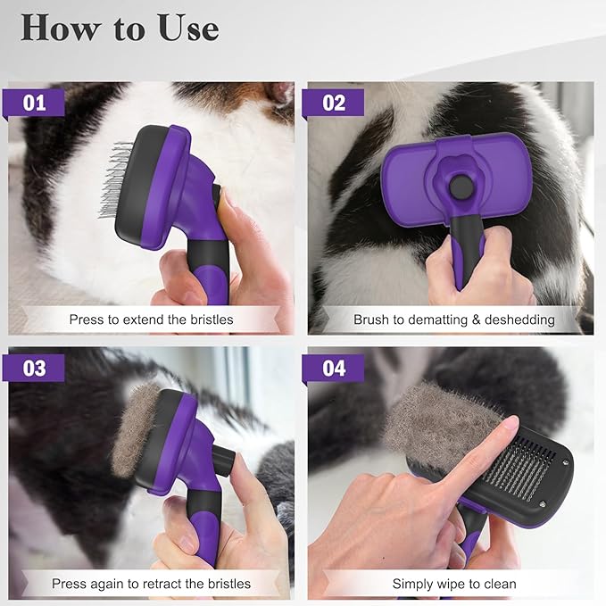 Swihauk Self Cleaning Slicker Brush for Dogs & Cats, Skin Friendly Pet Grooming for Shedding, Deshedding, and Hair Removal - Puppy Brush for Long Haired Pets, Pet Supplies, Purple-Mewly Pet