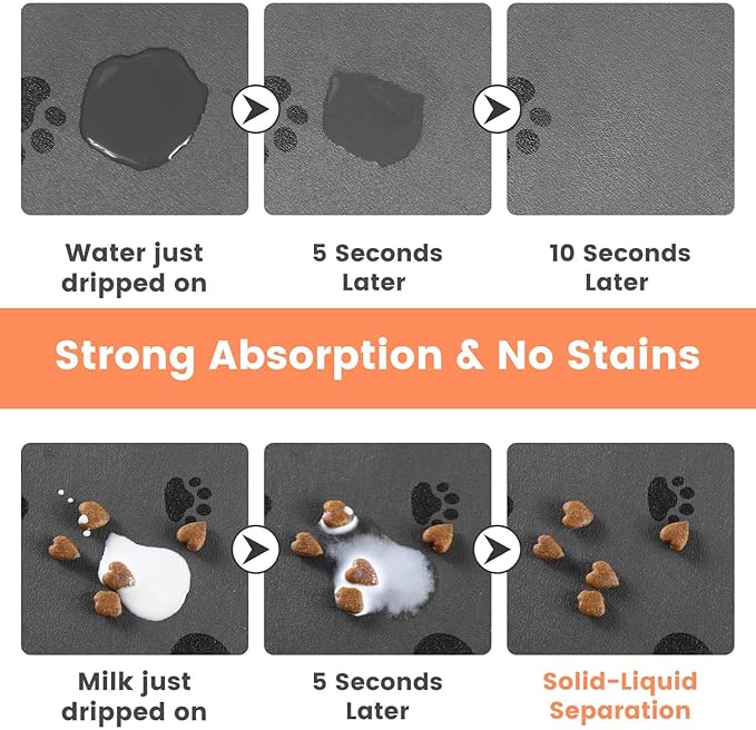 Pet Feeding Mat-Absorbent Pet Placemat for Food and Water Bowl, with Waterproof Rubber Backing, Quick Dry Water Dispenser Mat for Dog and Cat (16"x24", Dark Gray)-Mewly Pet