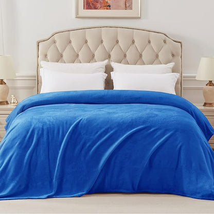 Exclusivo Mezcla Fleece Blanket Queen Size for Bed, Super Soft and Warm, All Season Use, Cozy, Plush, Lightweight, 90x90 Inches, Cobalt Blue