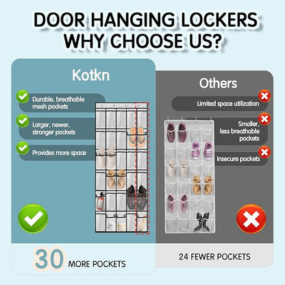 Over the Door Shoe Organizer with 30 Breathable Mesh Pockets - Large Capacity Closet Storage for Men & Women, Hanging Shoe Rack Organizer (White)