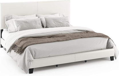 FURINNO Pessac PU Leather Upholstrered Platform, King, White