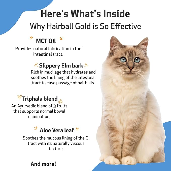 Pet Wellbeing Hairball Gold for Cats - Vet-Formulated - Eases Passage of Hairballs Through Digestive Tract - No Mineral Oil, All-Natural Lubrication - 2 oz (59 ml)-Mewly Pet