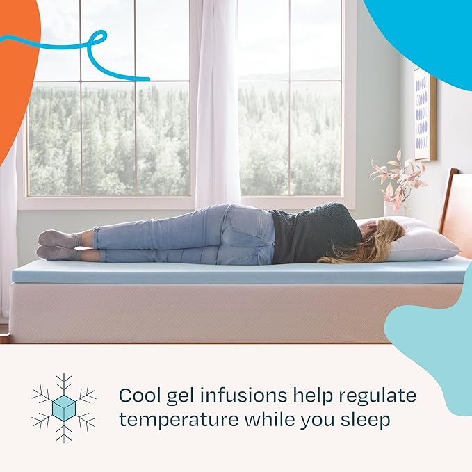 Linenspa Memory Foam Mattress Topper - 2 Inch Gel Infused Memory Foam - Plush Feel - Cooling and Pressure Relieving - CertiPUR Certified - Dorm Room Essentials - King Size