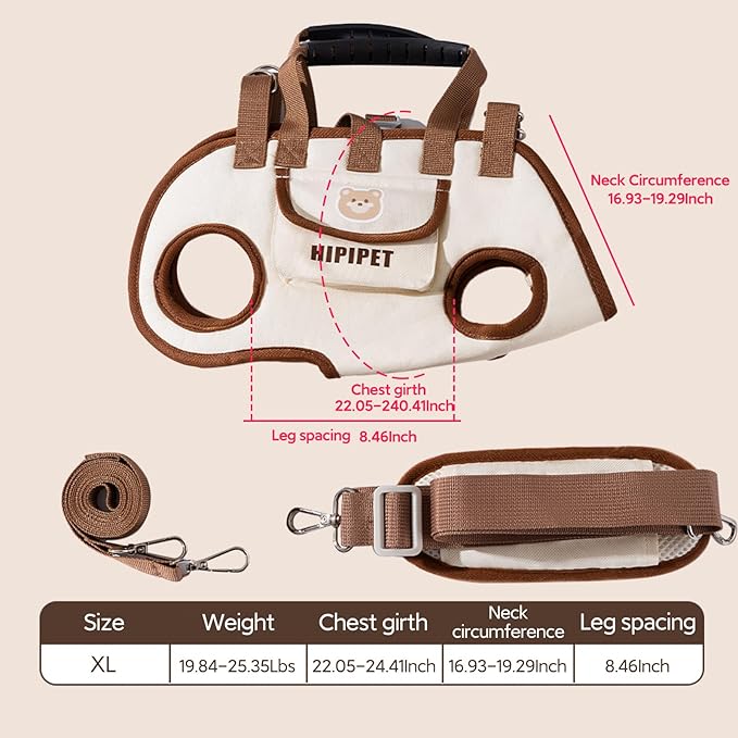 Portable Breathable Pet Carrier Sling & Backpack for Dogs & Cats, Adjustable Full-Body Harness with Traction Leash, Crossbody & Car-Friendly (XL)-Mewly Pet