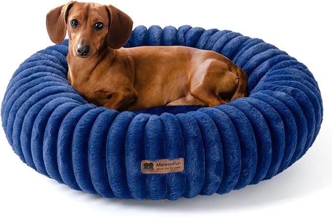 MEWOOFUN Donut Dog Beds for Small Dog, Calming Bed Round Cute Puppy Bed with Non-Slip Bottom, Fluffy Washable Pet Bed for Puppy and Kitten (Navy Blue, S (25x25x7))-Mewly Pet