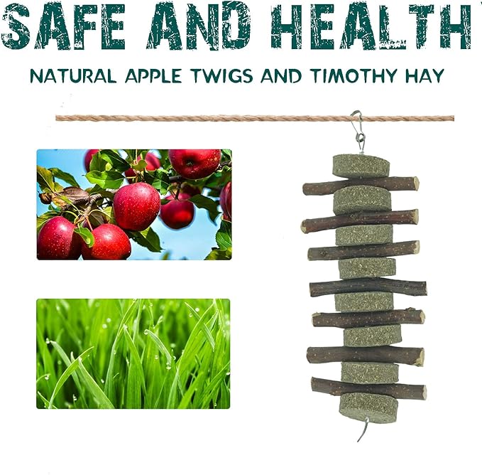 Rabbits Chew Toys Bunny Treats Natural Wood Timothy Hay Grass Chew Toys Treats for Hamster Chinchilla Guinea Pigs 6pcs-Mewly Pet