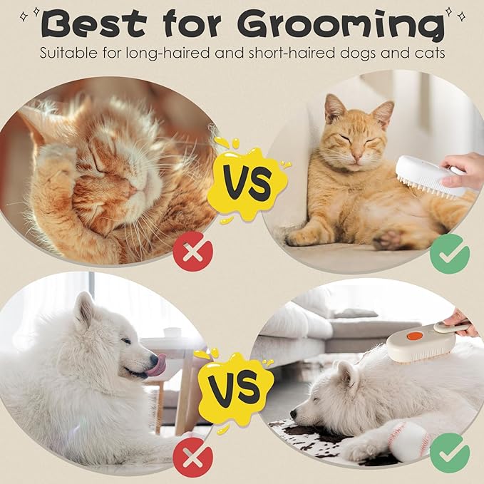 Cat Steam Brush, 3 in 1 Self Cleaning Steamy, Spray Silicone Massage Comb, Hair Removal Tool with Handle Multifunctional Grooming Brush for Cats Dogs-Mewly Pet