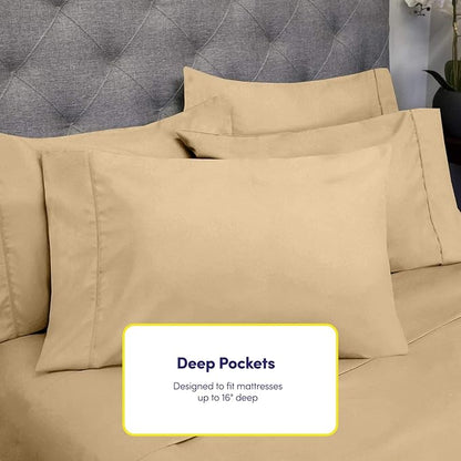 Full Size Bed Sheets - 6 Piece 1500 Supreme Collection Fine Brushed Microfiber Deep Pocket Full Sheet Set Bedding - 2 Extra Pillow Cases, Great Value, Full, Camel