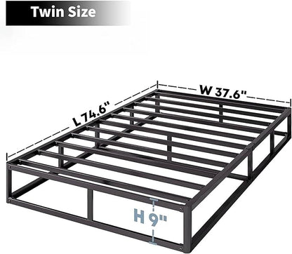 Twin Box Spring 9 Inch High Profile Strong Metal Frame Mattress Foundation, Quiet Noise-Free,Easy Assembly, 3000lbs Max Weight Capacity