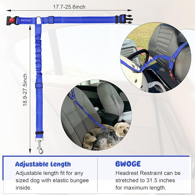 BWOGUE Pet Dog Cat Seat Belts, Car Headrest Restraint Adjustable Safety Leads Vehicle Seatbelt Harness (1 Pack)-Mewly Pet
