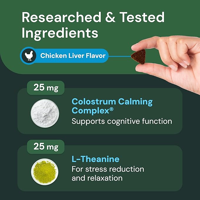 VETRISCIENCE Veterinary Strength Calm & Confident Chews - Stress Supplement for Pets - Supports Brain Function for Cats & Dogs - with L-Theanine, Thiamine & More - 60 Count-Mewly Pet