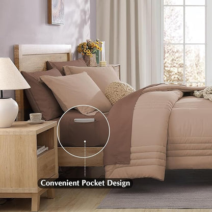 Monbix Twin XL Size Comforter Set - Extra Long 5 Pieces Dorm Bedding Sets, Quilting Design Fluffy Bed in a Bag Twin XL with Sheets, Pillowcase & Sham(Rust Pink)