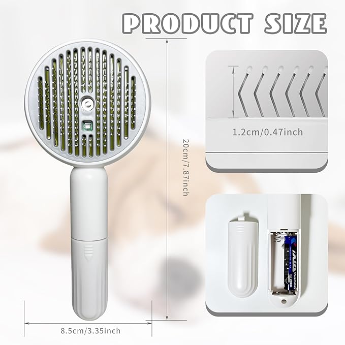 3-in-1 Steam Brush for Cats & Dogs – Hair Removal Comb with One-Click Release & Water Spray – Grooming Brush for Shedding, Long/Short Hair (white brushs)-Mewly Pet