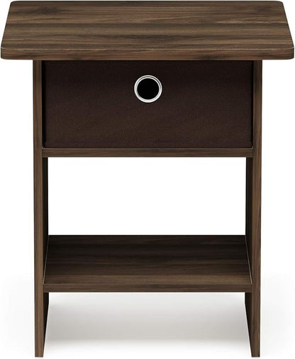 Furinno Dario End Table / Side Table / Night Stand / Bedside Table with Bin Drawer, 1-Pack, Columbia Walnut/Dark Brown
