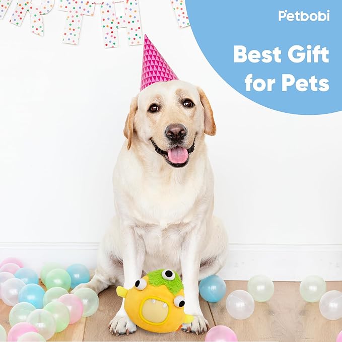 Petbobi Interactive Dog Toys for Boredom - Moving Dog Toy for Stimulating Play, Pet Plush Squeaky Ball for Small Medium Breeds with 4 Batteries, Sunny Boy Bobby-Mewly Pet