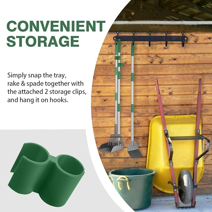 Pooper Scooper, Long Handle Dog Pooper Scooper, Heavy Duty Stainless Steel Rake with Tray & Spade Set for Pet Waste Removal, for Grass, Dirt or Gravel - Green-Mewly Pet