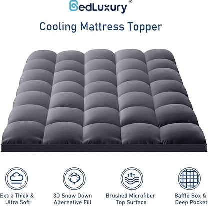 King Mattress Topper Extra Thick Pillowtop Cooling Plush Mattress Pad Cover Protector with 8-21 Inch Deep Pocket 3D Snow Down Alternative Fill Grey