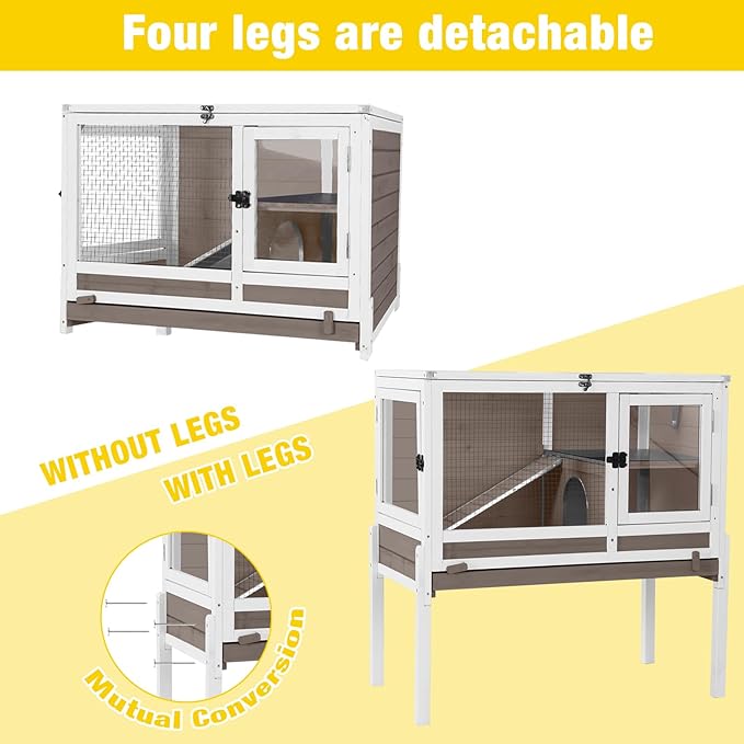 Aivituvin 2-Story Rabbit Hutch with Anti-Chew Ramp & Zinc Sheet - 36.6" Indoor Guinea Pig Cage, Wooden Stand, Pull-Out Tray & Leakproof Floor (Brown)-Mewly Pet