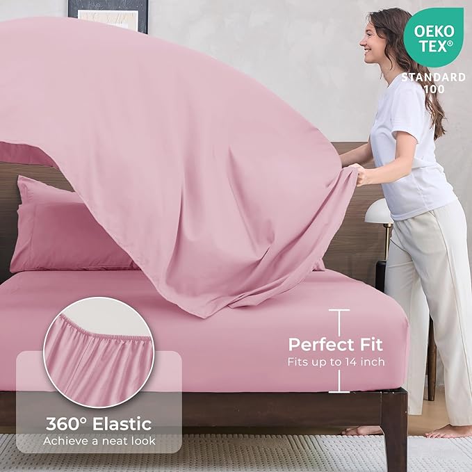 HEVUMYI Pink Full Comforter Set - 7-Piece All Season Bed in a Bag Full, Ultra Soft Bedding Set with Comforter, Flat Sheet, Fitted Sheet, Pillowcases, Pillow Shams, Pink