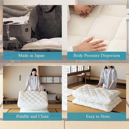 EMOOR Japanese Futon Mattress CLASSE & Fitted Sheet PRESSO Twin Made in Japan, Cotton (Gray) Foldable Floor Sleeping Bed Tatami Mat