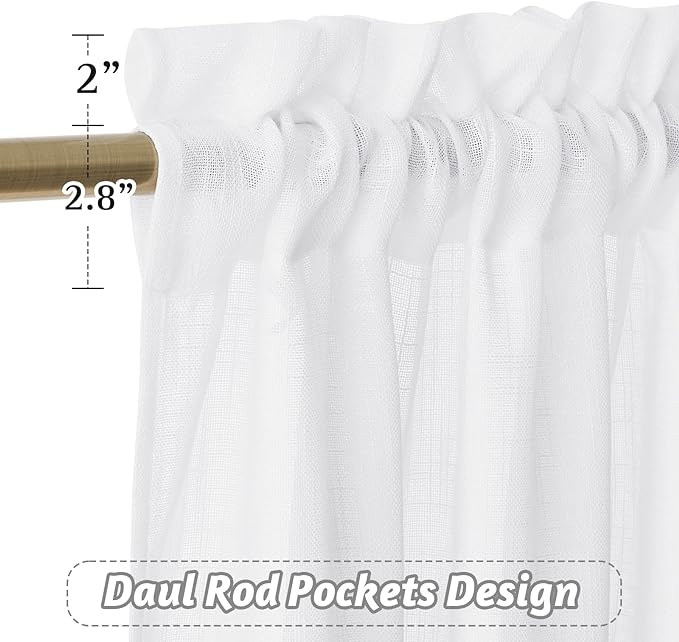 RYB HOME White Sheer Curtains, Extra 66 inches Widith Rod Pocket Light Filtering Breathable Semi Sheer Curtains for Living Room, W 66 x L 95 inches, 2 Panels Set