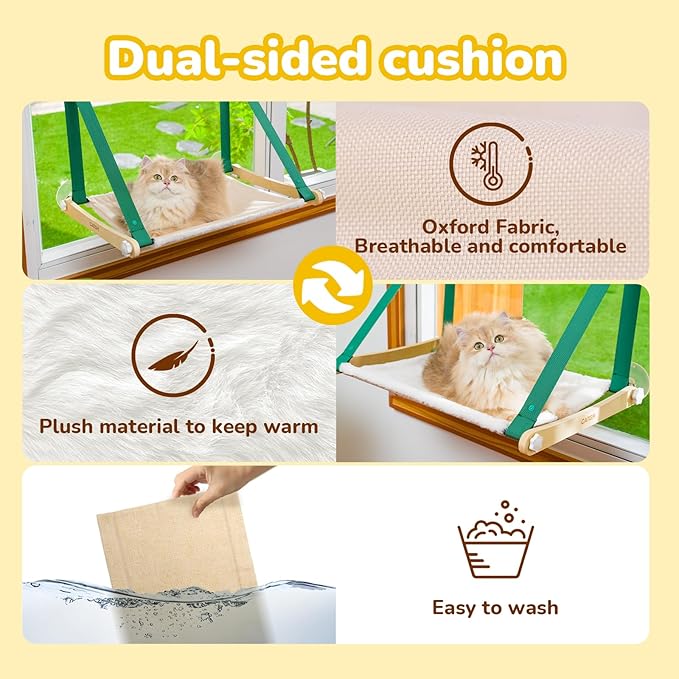 CATISM Cat Window Perch Foldable - Cats Hammock for Window, 2 in 1 Cat Window Hammock Bed for Indoor Cats, Cat Perch with Sturdy Screw Suction Cups for Kittens (Green)-Mewly Pet