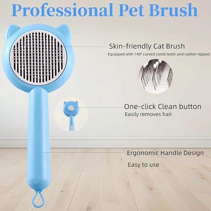 Cat Brush for Shedding，Pet Grooming Tool for Dogs，Cat Hair Brush with Self Cleaning Button for Deshedding, Easy to Removes Loose Fur-Mewly Pet