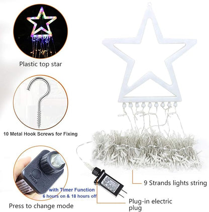 FUNIAO (New) Christmas Lights, Outdoor Christmas Decorations, 320 LED Waterfall String Lights, 8 Light Modes Chrsitmas Lights with 12" Star Tree Topper for Yard, Wedding, Party, New Year (Multicolor)