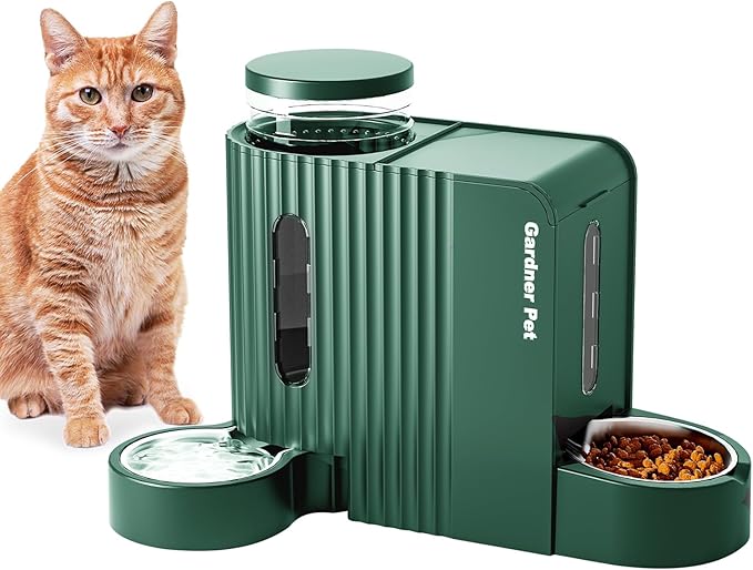 Gardner Pet Automatic Gravity Cat Food Feeder and Water Dispenser Stainless Steel Two-in-One Set Large Capacity Dispenser for Pets Dogs, Puppies, Kittens-Mewly Pet