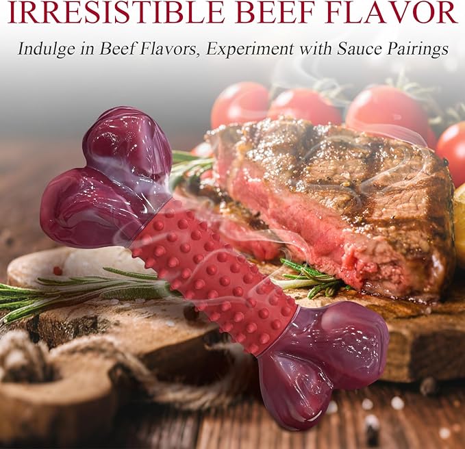 Apasiri Tough Dog Toys for Aggressive Chewers Beef Flavor: 8" Dog Chew Bone for Large Breed, Nylon & Rubber Chew Toy for Medium Large Dogs-Mewly Pet