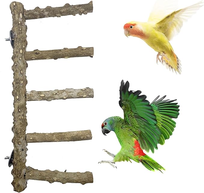 Allazone 3 PCS Nature Wood Bird Ladder Perch Nature Wood Stand Parrot Chew Toy Cage Hanging Pet Cage Bird Climbing Step Ladders for Small Animal-Mewly Pet