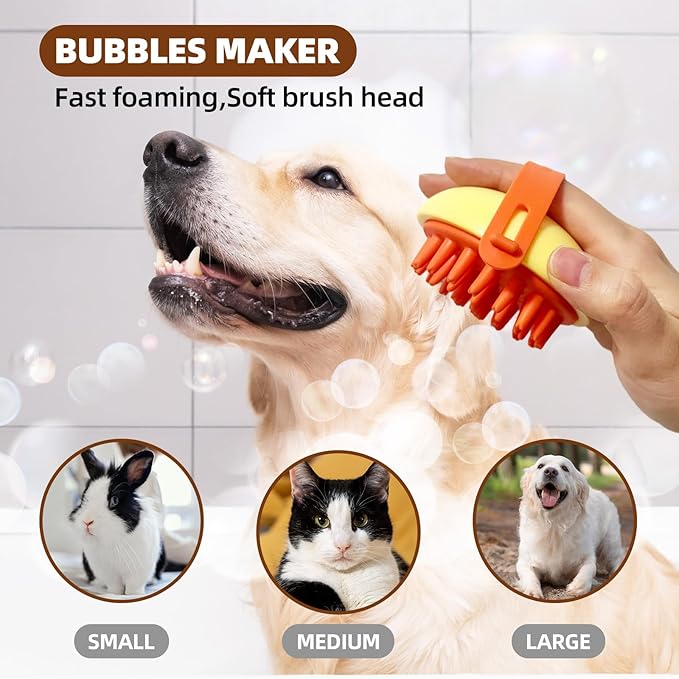 Dog Grooming Brush Set, 7 PCS Self-Cleaning Deshedding Hair Brushes for Short Long Haired Dogs Cats, Includes Scrubber Shower Wash Brush, Dematting Comb, Scissor - Yellow-Mewly Pet