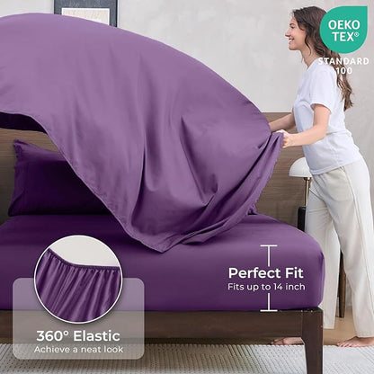 HEVUMYI Grape Purple Full Comforter Set - 7-Piece All Season Bed in a Bag Full, Ultra Soft Bedding Set with Comforter, Flat Sheet, Fitted Sheet, Pillowcases, Pillow Shams