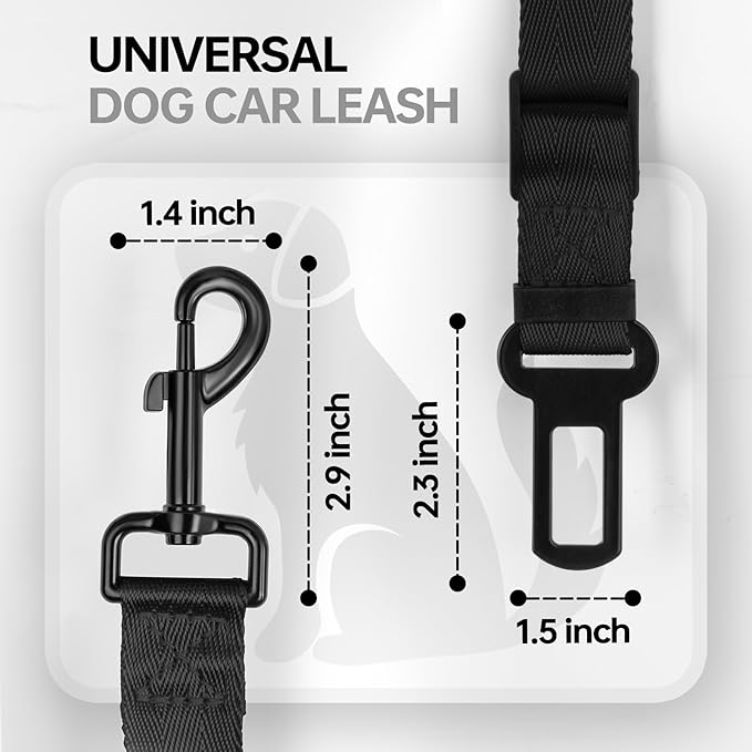 Thickened Dog Seat Belt for Car, 3 Pack Set Retractable Dog Car Leash Adjustable Dog Seat Belt for Vehicle Nylon Pet Safety Seat Belts Heavy Duty & Elastic,Seat Belt for Large Dogs in Car, Black-Mewly Pet