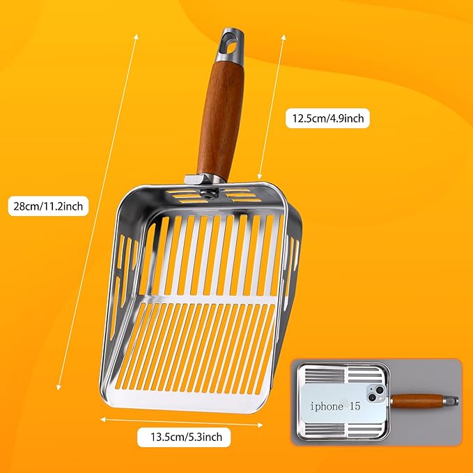 304 Stainless Steel Cat Litter Scoop, One-Piece Pressed Design with No Weld Spots, Durable Anti-Break Handle, Dual Slot Sizes, Easy to Clean, Filters Small Litter Clumps Litter Scoop-Mewly Pet