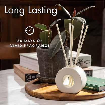 ScentAir Infused Liquidless Reeds | Includes 25 Flameless Reeds and 1 Decorative Vase, White | Essential Oil Aroma Diffuser Sticks | Fresh Spa Scents | Gifting Fragrance | Asian Garden
