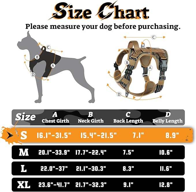rabbitgoo Dog Harness Small Sized No Pull, Tactical Service Pet Vest with Molle and Control Handle, Adjustable and Reflective Military Harness for Easy Walking and Training, Desert camo, S-Mewly Pet