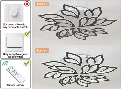 Garwarm Modern Ceiling Light, Dimmable LED Flower Flush Mount Ceiling Lamp, 90W Acrylic Petals Ceiling Chandelier Lighting Fixture with Remote Control for Living Room Bedroom Dining Room (Black)